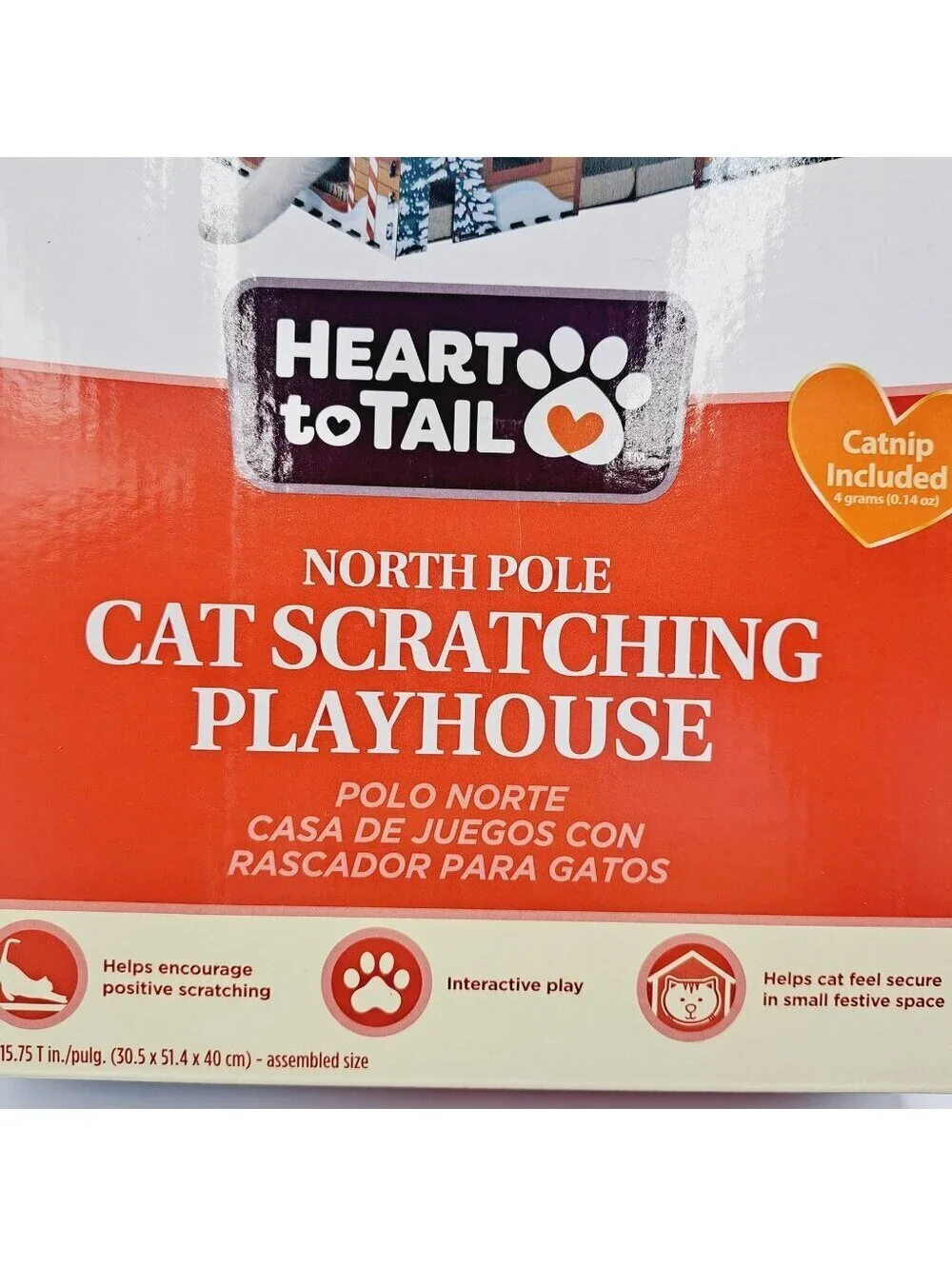 Christmas North Pole Holiday Cat Small Pet House with Cardboard Scratching Board